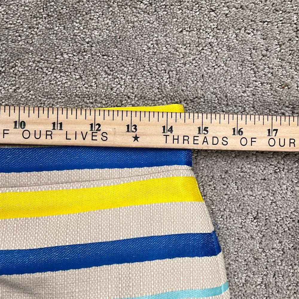 J Crew Skirt‎ Women 4 Beige Yellow Stripe Woven Fringe Lined Pencil Boho Cotton